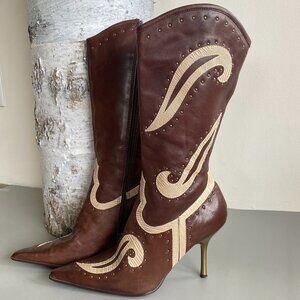 Vintage Spring Leather Stiletto Western Boots Sz 7.5-8
